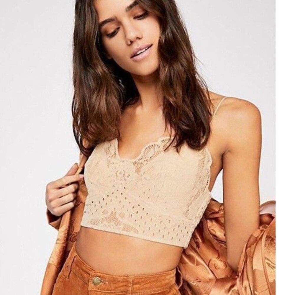 Free People FP One Madonna Bralette Cropped Top Smocked Embroidered XS 290174